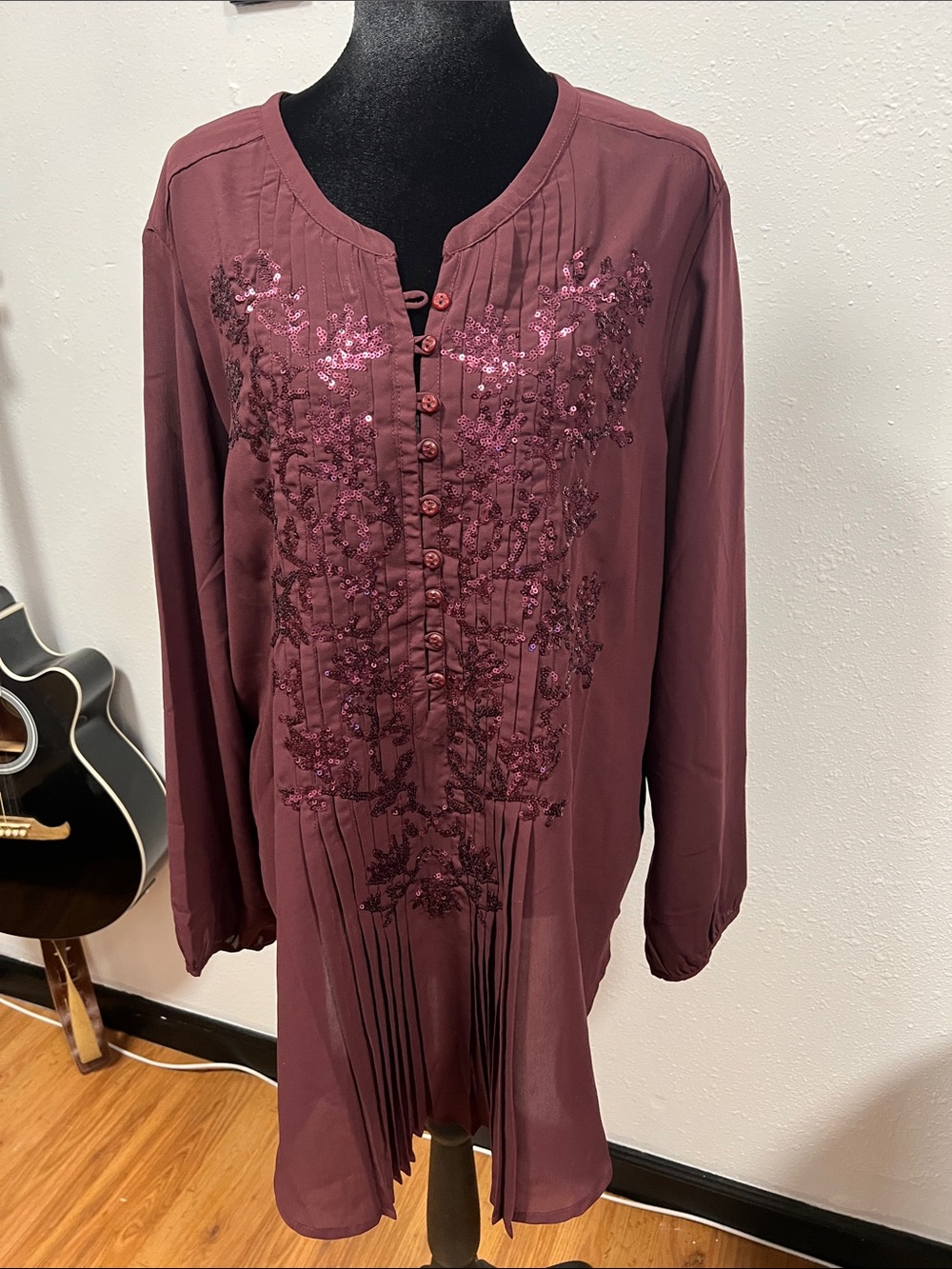 Denim 24/7 Plum Sequin-Embellished Long Tunic.